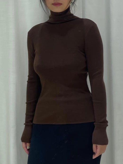 LECRESCENDO | 高支羊毛高领打底衫 [ 巧克力 ] 商品图1