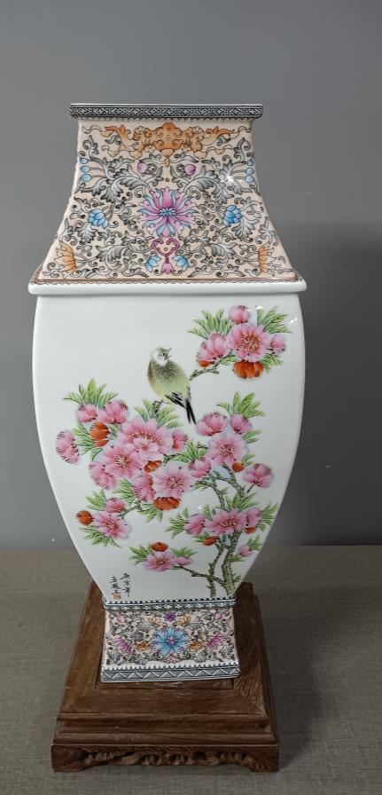 水点桃花水点紫藤四方瓶 商品图0