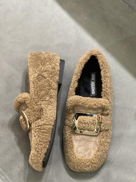 IUIU SECOND 2023新款加绒方圆头饰扣深口一脚蹬毛毛鞋乐福鞋U23AM12781 商品图4