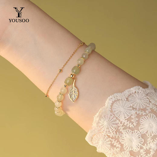 【知性与优雅并存 轻奢质感流转腕间】S925银和田玉双层手链 商品图2