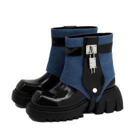 锁扣裤管厚底短靴