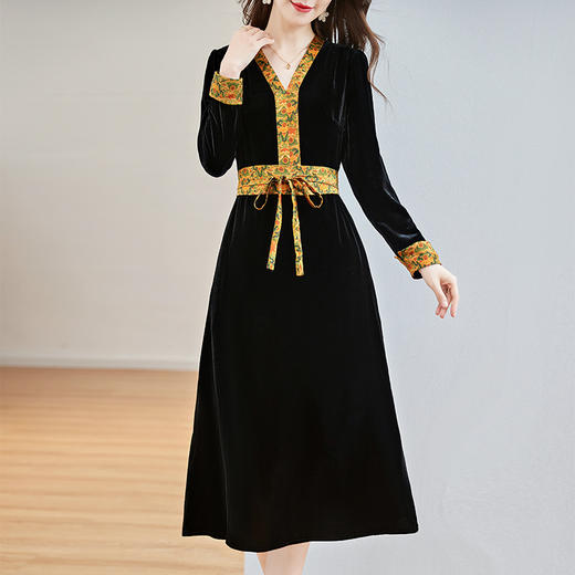 SM 82298699丝绒真丝连衣裙气质香云纱V领裙 商品图2