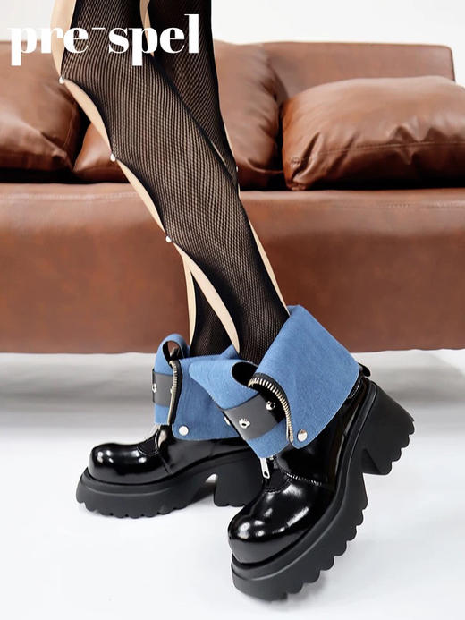 撞色翻领厚底马丁靴 商品图3