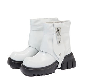 锁扣裤管厚底短靴