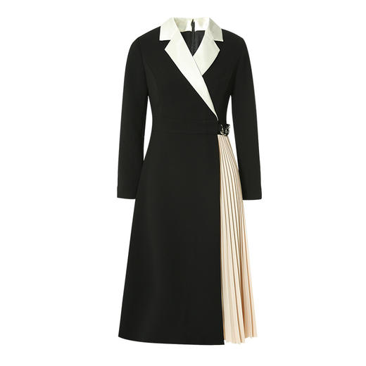 EITIE爱特爱冬新款时尚OL撞色西装领百褶连衣裙收腰显瘦优雅C2207048 商品图4