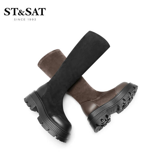 星期六圆头厚底绒里瘦瘦长靴SS24119637 商品图2