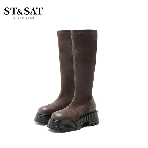 星期六圆头厚底绒里瘦瘦长靴SS24119637 商品图1