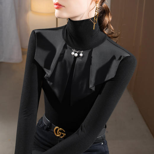 复古雪纺拼接，洋气小衫收腰内搭上衣SG-J2D3491 商品图0