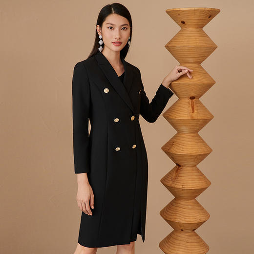 EITIE爱特爱冬季新款气质通勤西装领修身连衣裙时尚干练显瘦C2207044 商品图2