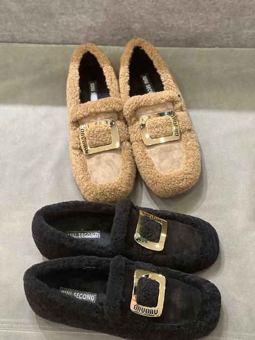 IUIU SECOND 2023新款加绒方圆头饰扣深口一脚蹬毛毛鞋乐福鞋U23AM12781 商品图0