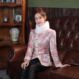 ZSM-211218 2022唐装加厚棉衣小袄粉色文艺夹棉宽松保暖立领气质年轻款女棉服