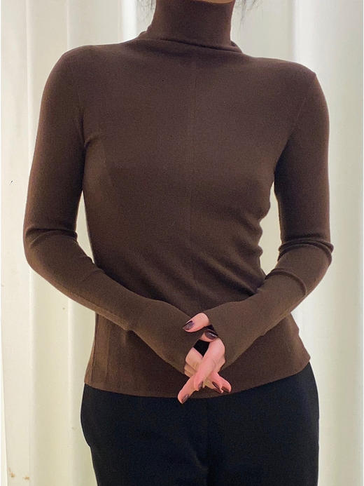 LECRESCENDO | 高支羊毛高领打底衫 [ 巧克力 ] 商品图2