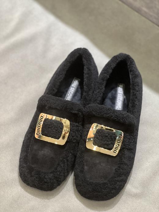 IUIU SECOND 2023新款加绒方圆头饰扣深口一脚蹬毛毛鞋乐福鞋U23AM12781 商品图1