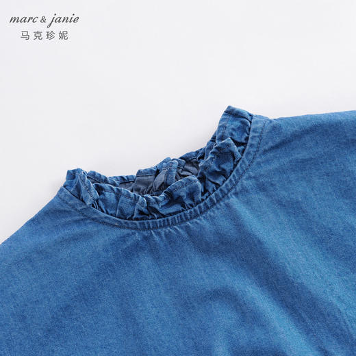 马克珍妮春装新款 女童田园风花边立领牛仔连衣裙230158 商品图2