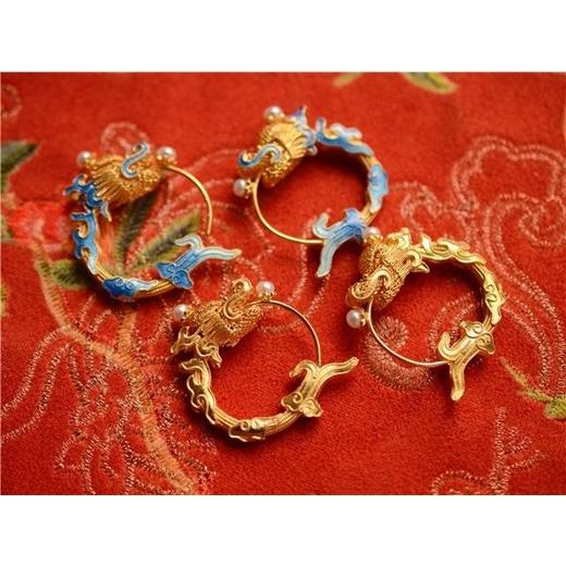 中国风国潮搭配珐琅花丝掐丝烧蓝仿古龙耳环 商品图1