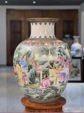 【粉彩】500件粉彩人物雅集图大肚瓶