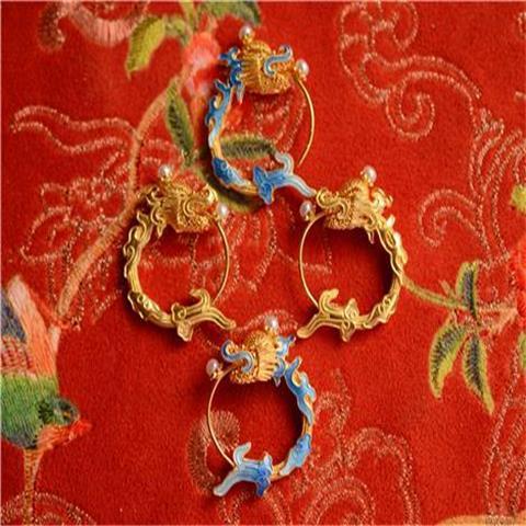 中国风国潮搭配珐琅花丝掐丝烧蓝仿古龙耳环 商品图5