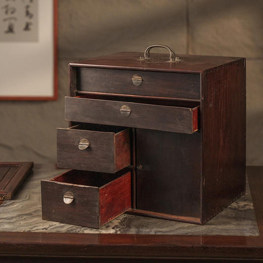 清 红木雕博古图文房箱 商品图2