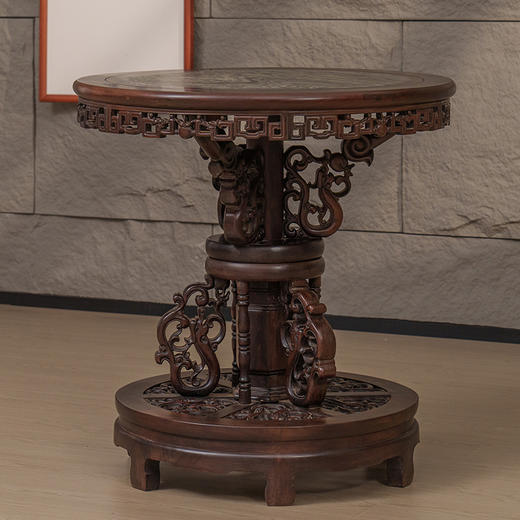 清 红木镶云石透雕龙纹百灵台 商品图4