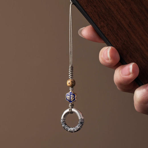 祥云实心平安扣手机挂绳银色纳福字挂饰手机链吊坠 商品图1