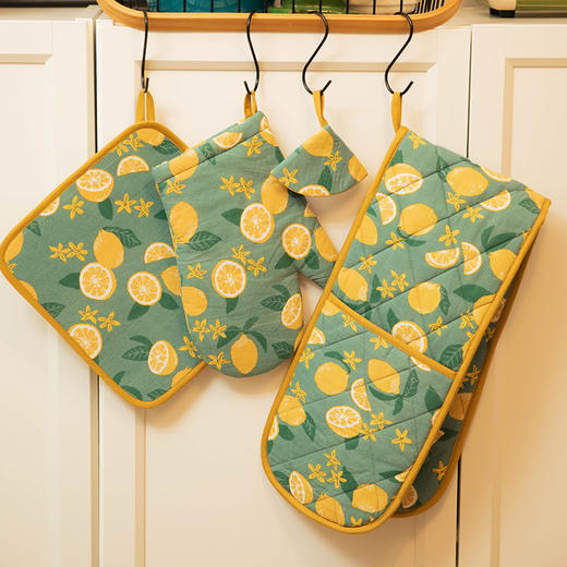 柠檬系列厨房套件纯棉布艺耐高温隔热手套隔热垫 商品图3