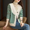 条纹针织开衫，外搭短款女士毛衣外套CC-CC-26-7001 商品缩略图0