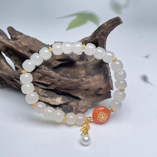 和田玉藕粉单圈-麦穗平安扣老形7*8 商品图0