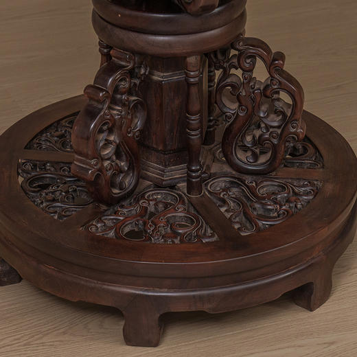 清 红木镶云石透雕龙纹百灵台 商品图3