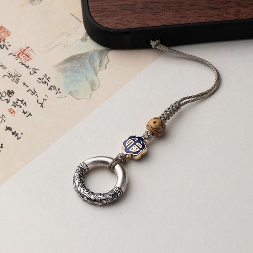 祥云实心平安扣手机挂绳银色纳福字挂饰手机链吊坠 商品图4