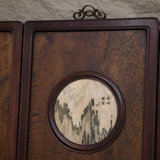 民国 红木镶楠木嵌云石天圆地方八条屏 商品图1