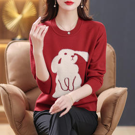 兔年本命年红色时尚毛衣，针织打底衫宽松上衣CC-18185