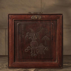 清 红木雕博古图文房箱