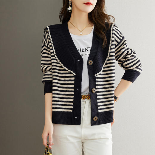 条纹针织开衫，外搭短款女士毛衣外套CC-CC-26-7001 商品图6