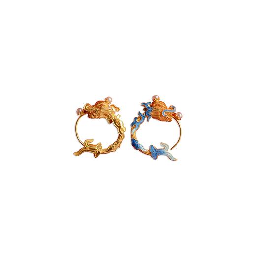 中国风国潮搭配珐琅花丝掐丝烧蓝仿古龙耳环 商品图4
