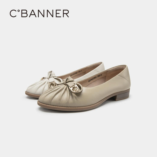 千百度女鞋春秋舒软白玉兰两穿单鞋晚晚鞋低跟真皮尖头 A23145257 商品图4