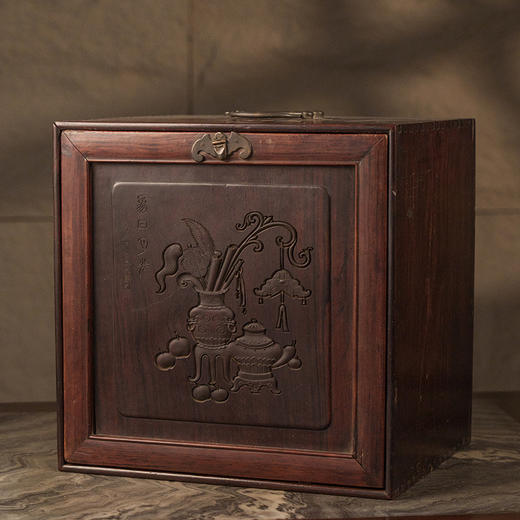 清 红木雕博古图文房箱 商品图4