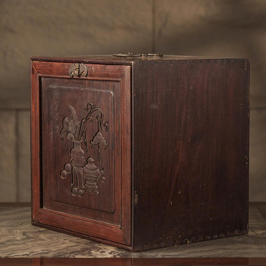 清 红木雕博古图文房箱 商品图3