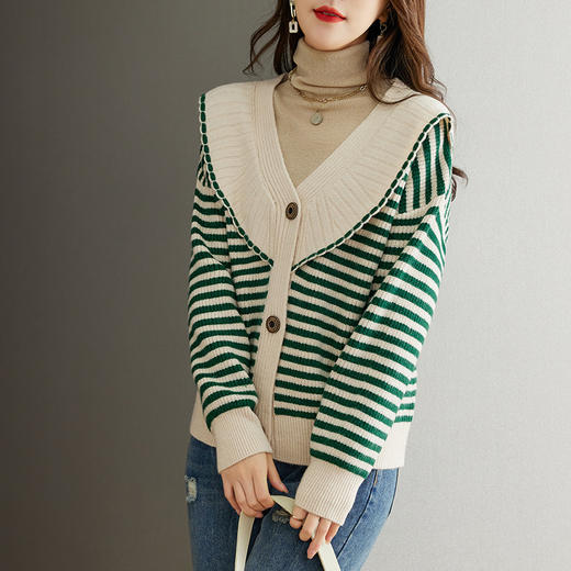 条纹针织开衫，外搭短款女士毛衣外套CC-CC-26-7001 商品图3