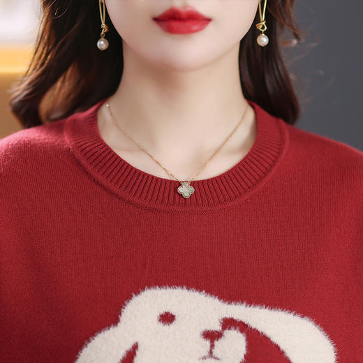 兔年本命年红色时尚毛衣，针织打底衫宽松上衣CC-18185 商品图4