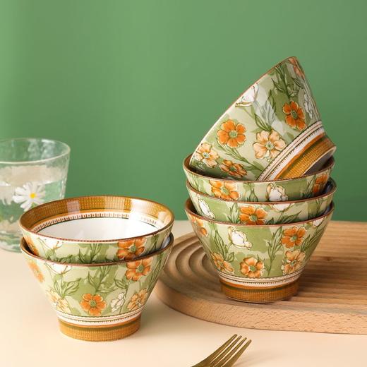 【香雪兰斗笠碗】高温陶瓷釉下彩餐具家用5英寸斗笠碗勺子组合 商品图0