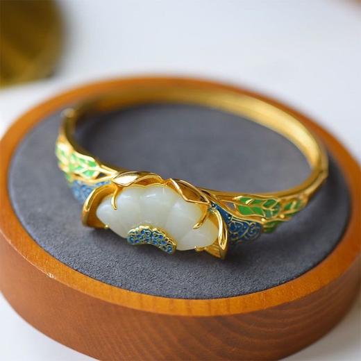 中国风天然莲花手镯烧蓝花朵手环复古饰品 商品图2
