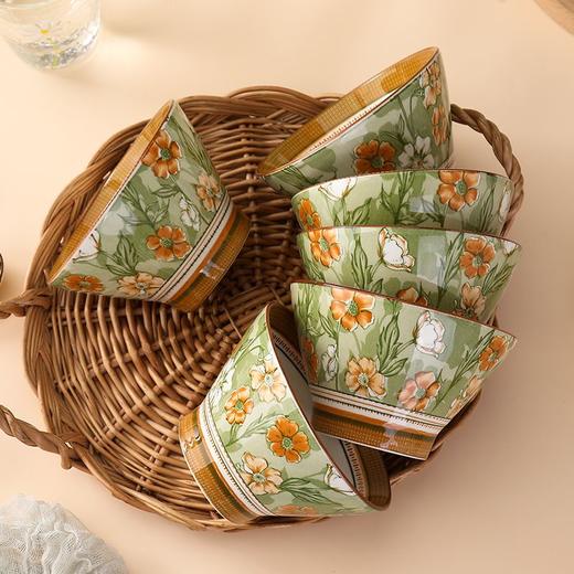 【香雪兰斗笠碗】高温陶瓷釉下彩餐具家用5英寸斗笠碗勺子组合 商品图1