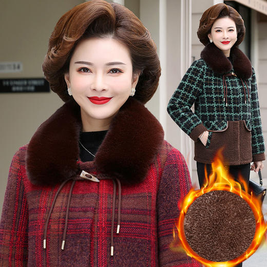 MCsy090-6018 妈妈装秋冬加绒外套大码女加厚格子棉衣棉袄 商品图0