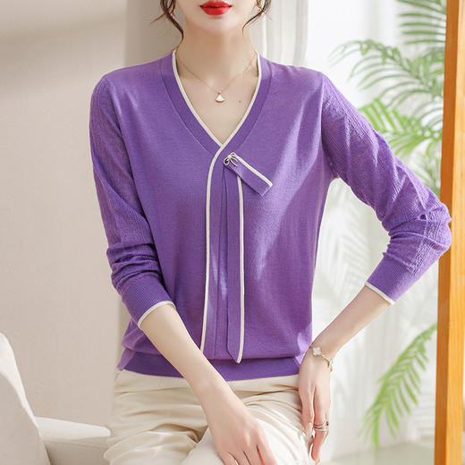 早春V领针织打底衫，时髦时尚洋气小衫CC-28-313 商品图0