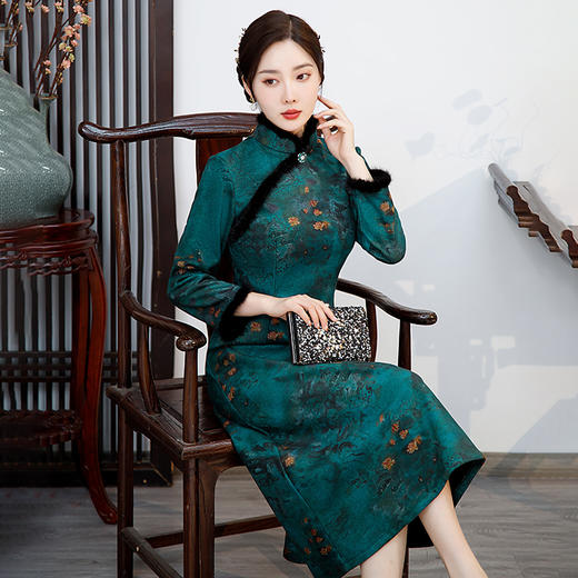 加厚加绒旗袍时尚改良妈妈装连衣裙GSJ-8502 商品图3