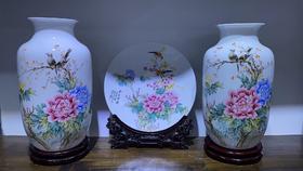 精工粉彩花鸟三件套