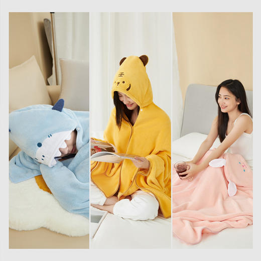 三利连帽休闲毯夏季披肩午睡毯珊瑚绒空调毯午休毯子办公室小毛毯 商品图4