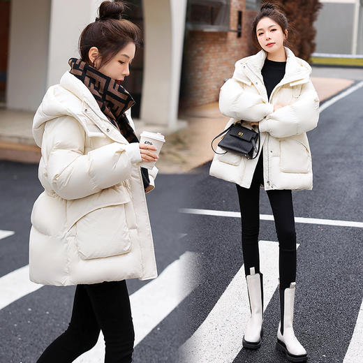 休闲连帽羽绒服，中长款收腰抽绳加厚保暖外套HR-ANY828 商品图2