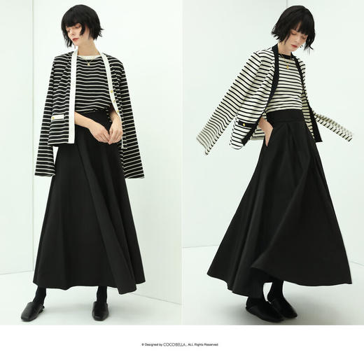 COCOBELLA黑色捏褶蓬松大摆半身长裙女高腰遮胯OL伞裙HS89 商品图1
