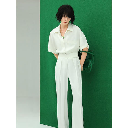 【限时秒杀】COCOBELLA魔术贴高腰打褶西装裤女气质通勤白色休闲裤PA153 商品图2